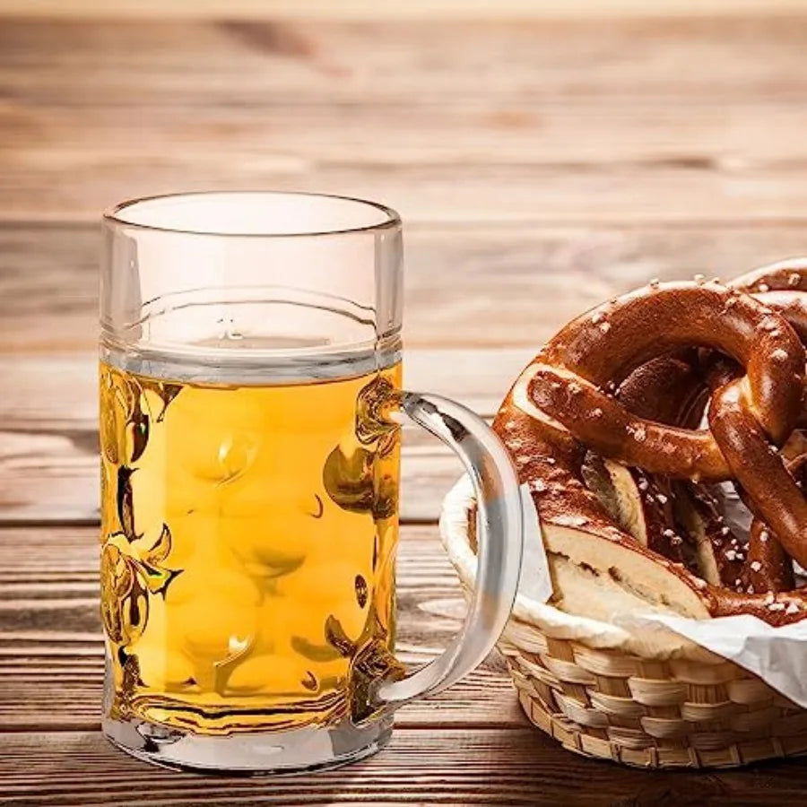 Clear Glass Beer Mug With Handle Dimpled Stein Cup