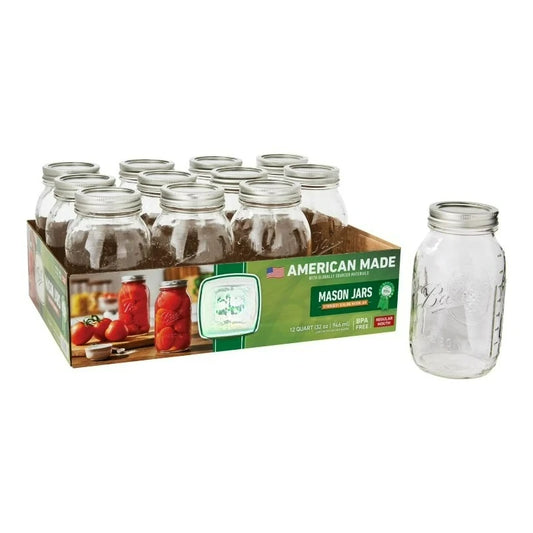 32 oz Mason Jars, Regular Mouth Quart Canning Jars with Lids and Rings, 12-Pack Large Glass Jars for Home Canning and Fermenting
