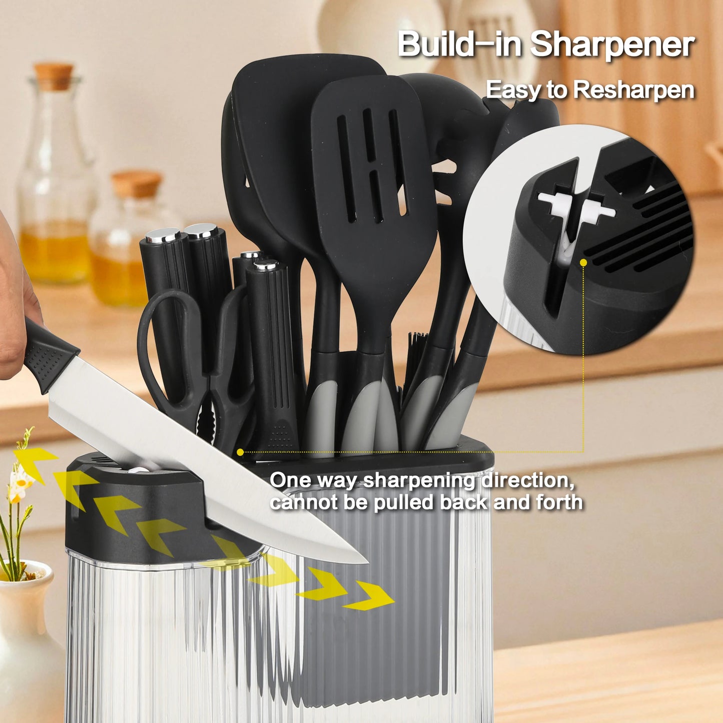 Silicone Kitchen Utensils Set With Knife Block And Knives