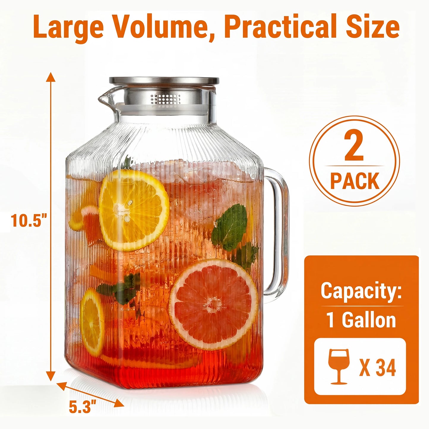HiMISS Glass Pitcher Set With Handle And Strainer Lid