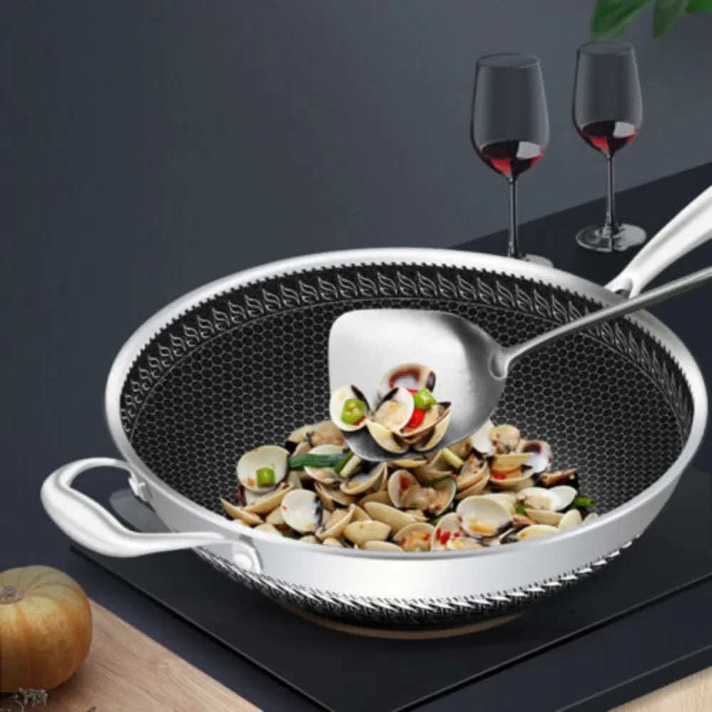 Stainless Steel Wok Pan With Nonstick Coating And Lid