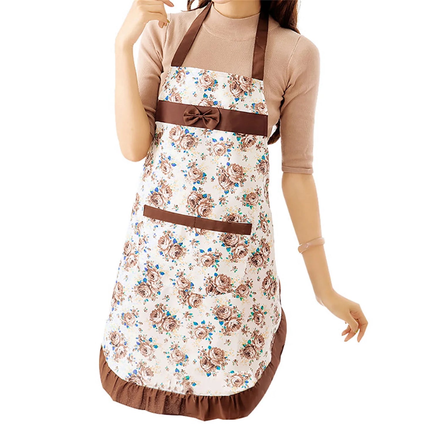 Cotton Canvas Floral Women's Oilproof Apron With Pockets And Belt