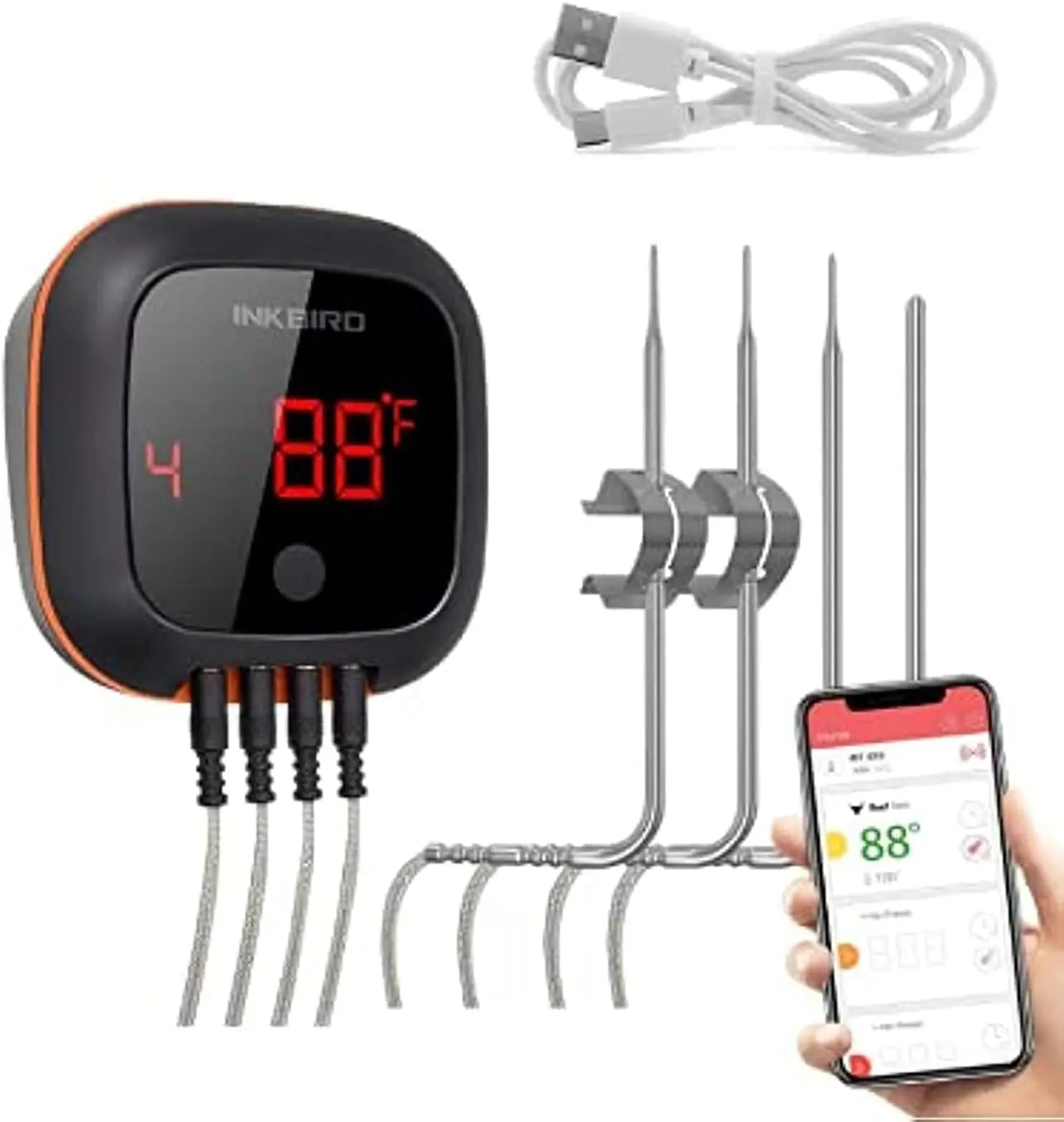 Wireless Bluetooth Meat Thermometer with 4 Probes, 150ft Range, BBQ Grill Smoker Oven Cooking
