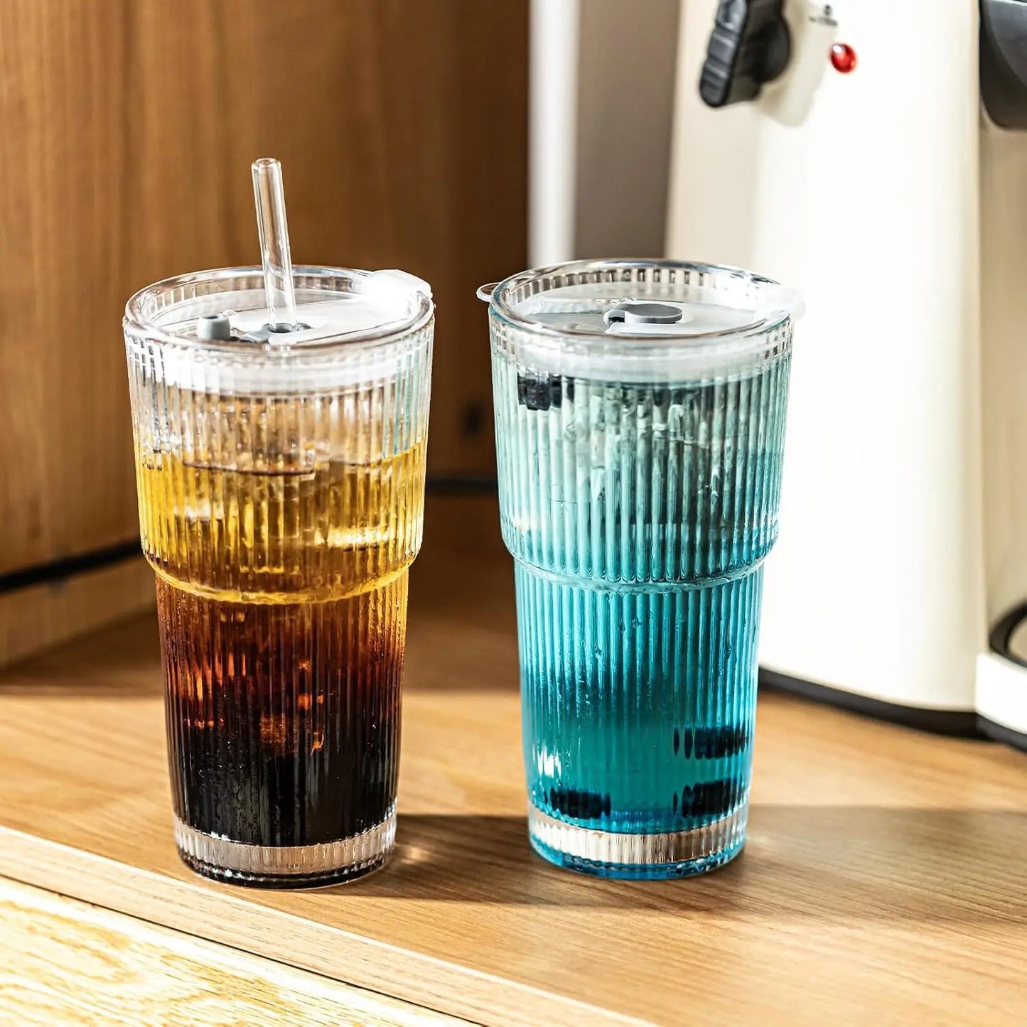 Glass Cold Cup With 2-In-1 Straw Lid Lipstick Transfer Resistant