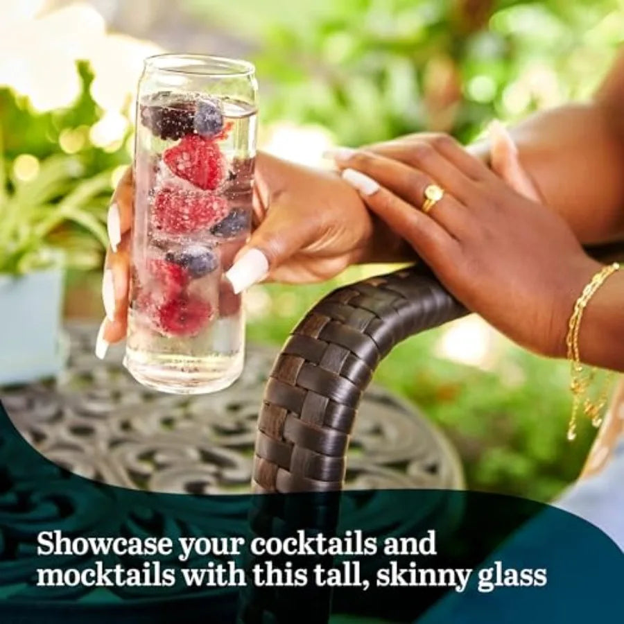 Beer Can Glasses, 12.5 oz Tall Drinking Glasses Set of 6, Space-Saving, and Versatile Thin Glassware for Cocktails, and Mocktai