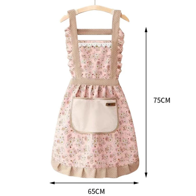 1pc Strap Canvas Floral Apron with Hood, Waterproof Oil-resistant Breathable Workwear Waist Apron
