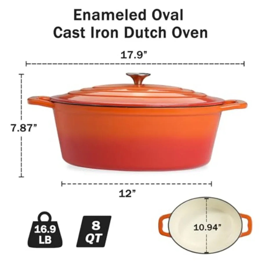 Enameled Oval Dutch Oven With Lid Cast Iron Dual Handles