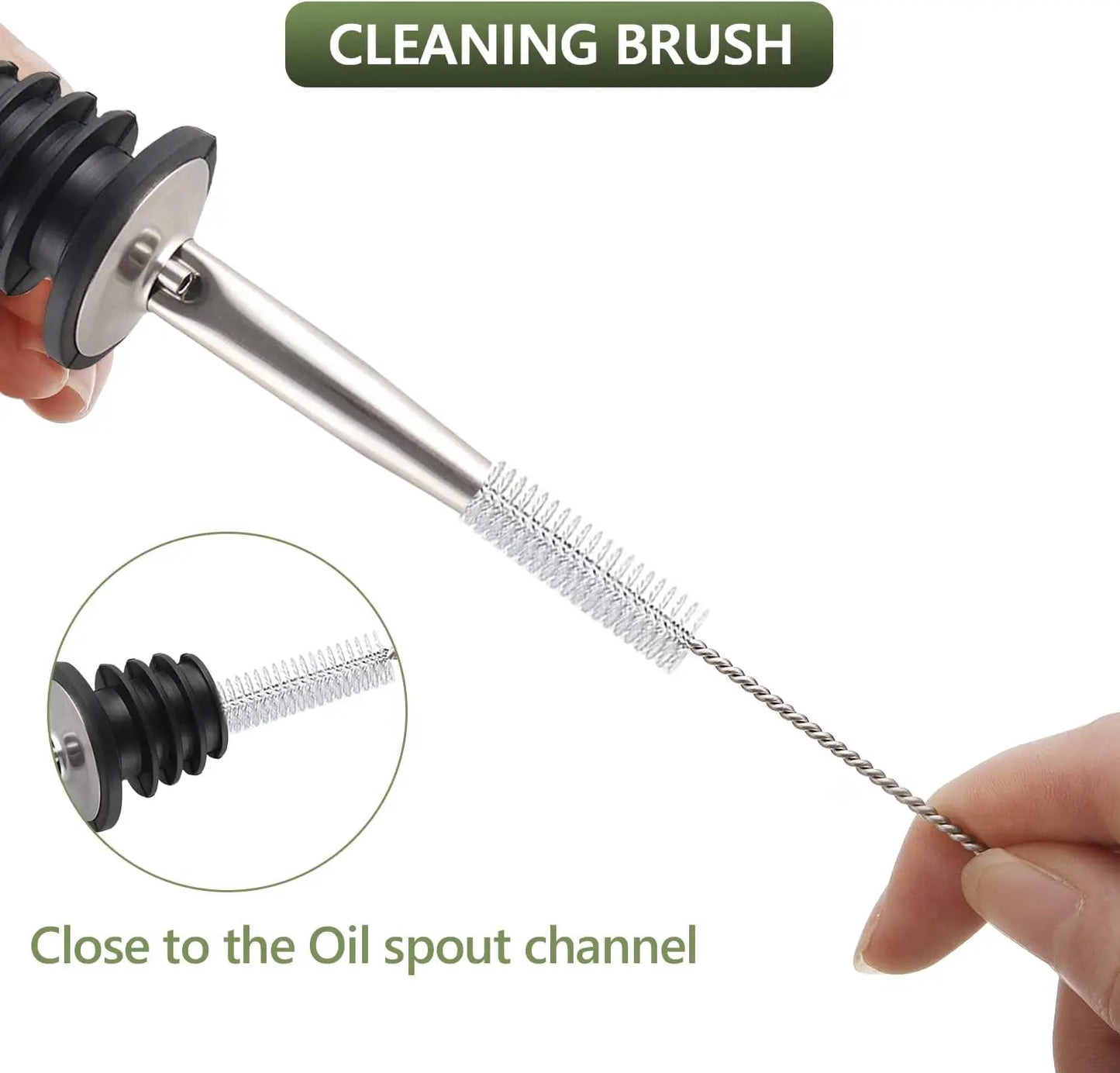 Clear Glass Olive Oil Dispenser with Stainless Pourers and Accessories
