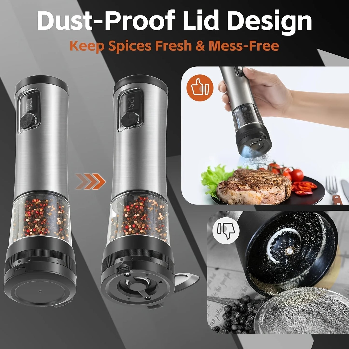 Automatic Electric Salt And Pepper Grinder Set With Rechargeable Battery