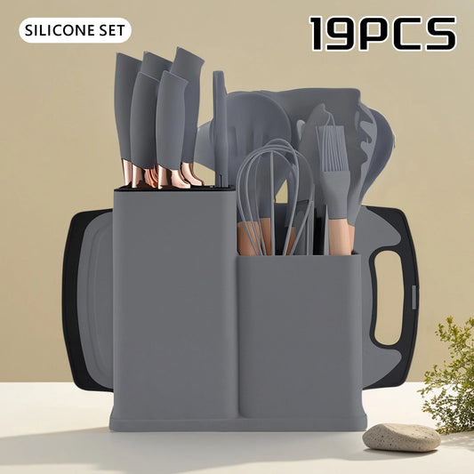 19 In 1 Kitchen Knife And Silicone Utensil Set Heat Resistant Tools