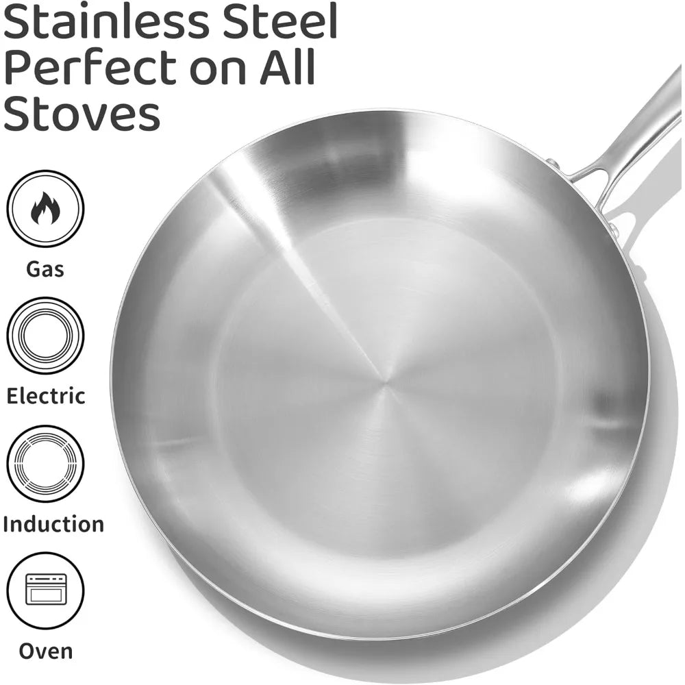 Tri Ply Stainless Steel Frying Pan With Detachable Handle Induction Safe
