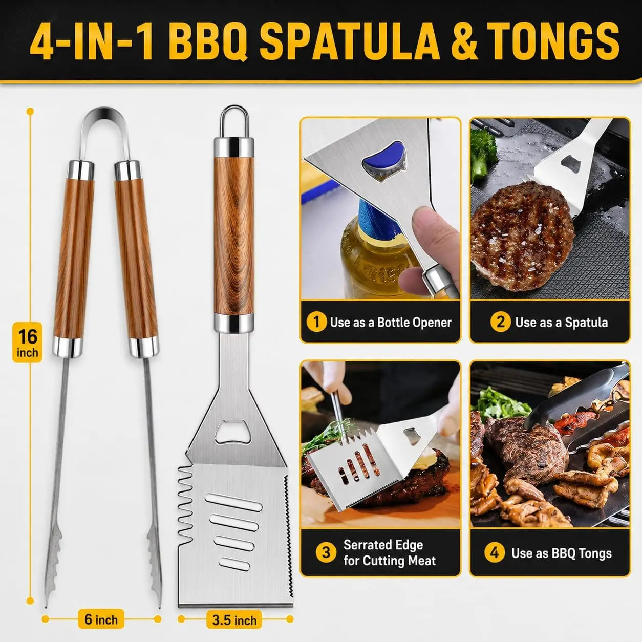 Premium Stainless Steel 34Pcs Grill Tool Set With Thermometer