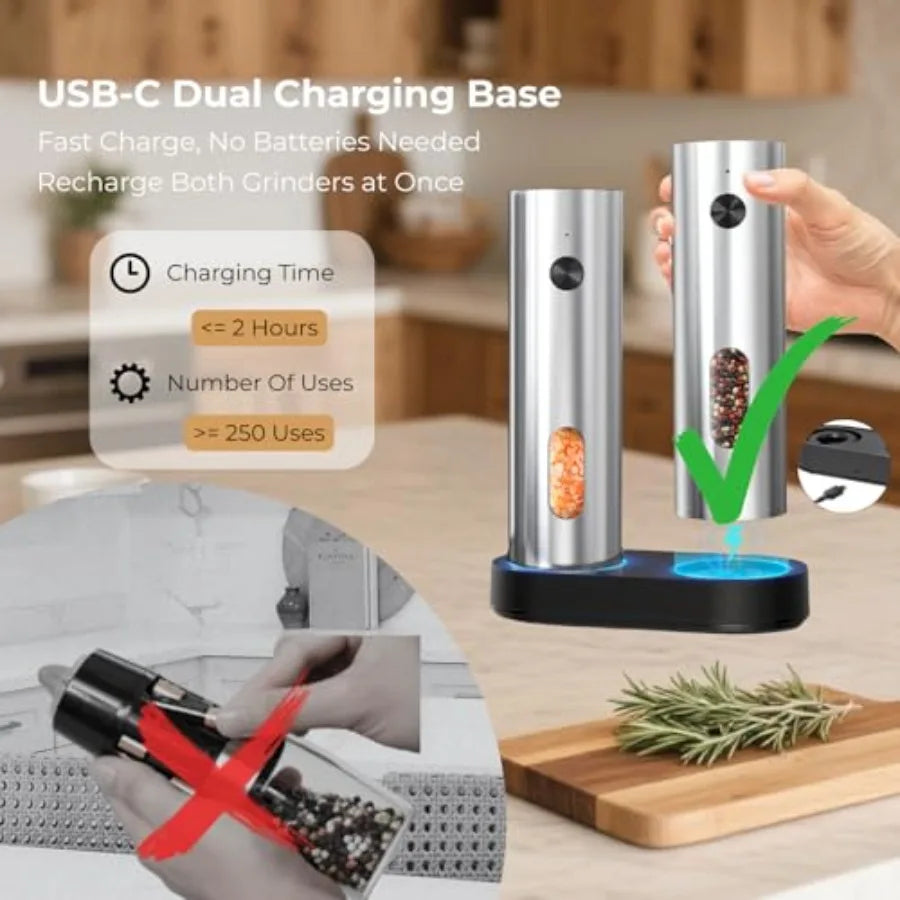 Electric Salt And Pepper Grinder Set Rechargeable Base