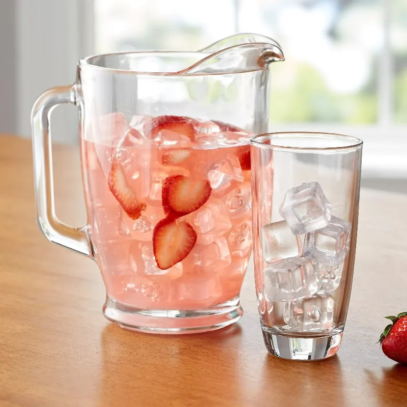 Clear Glass Pitcher And Drinkware Tumbler Set, 7 Pieces