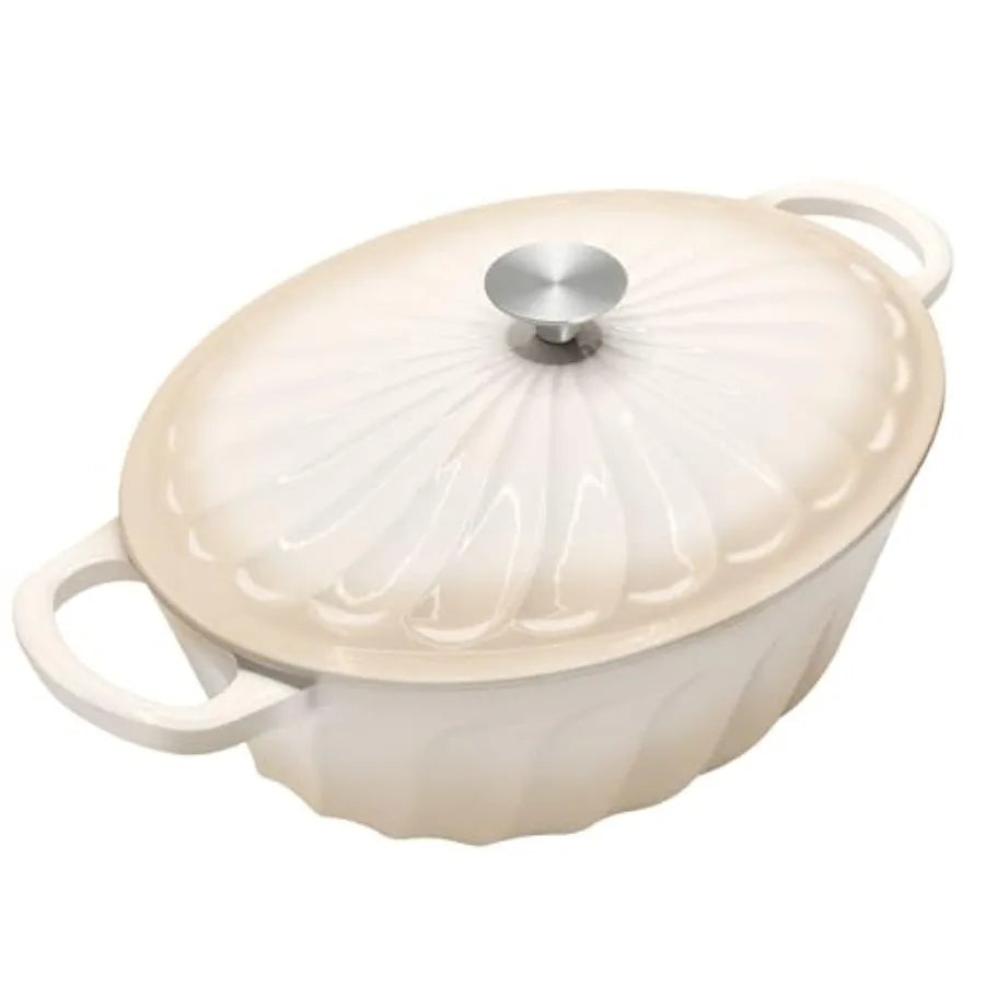 Enameled Oval Dutch Oven With Lid Cast Iron Dual Handles