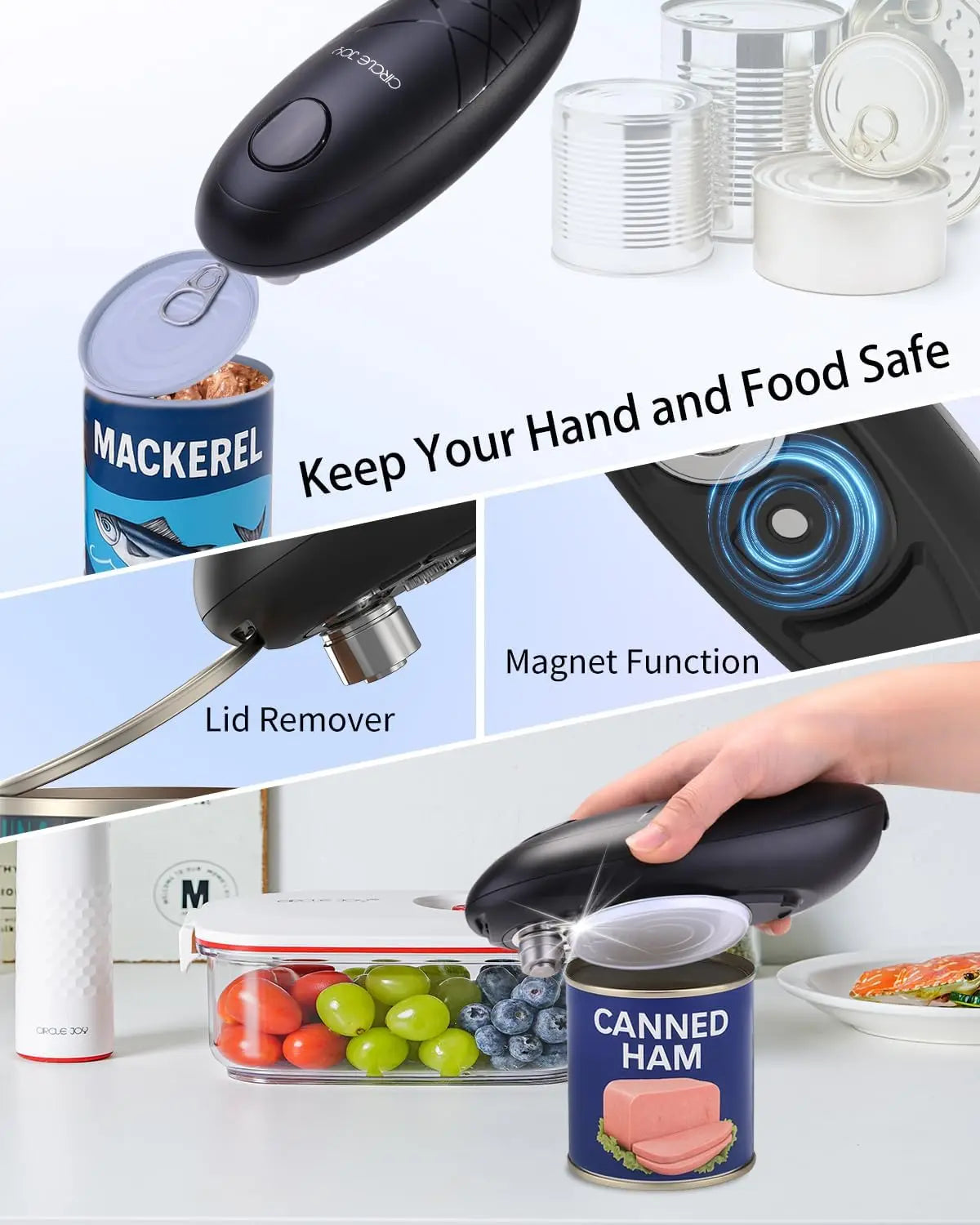 XMSJ Electric Can Opener One-Touch Automatic Smooth Edges Handheld Battery-Operated