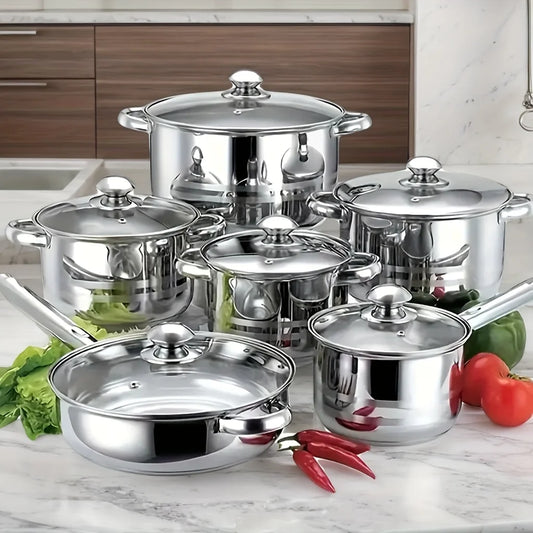 Stainless Steel Cookware Set With Lids And Handles, Dishwasher Safe