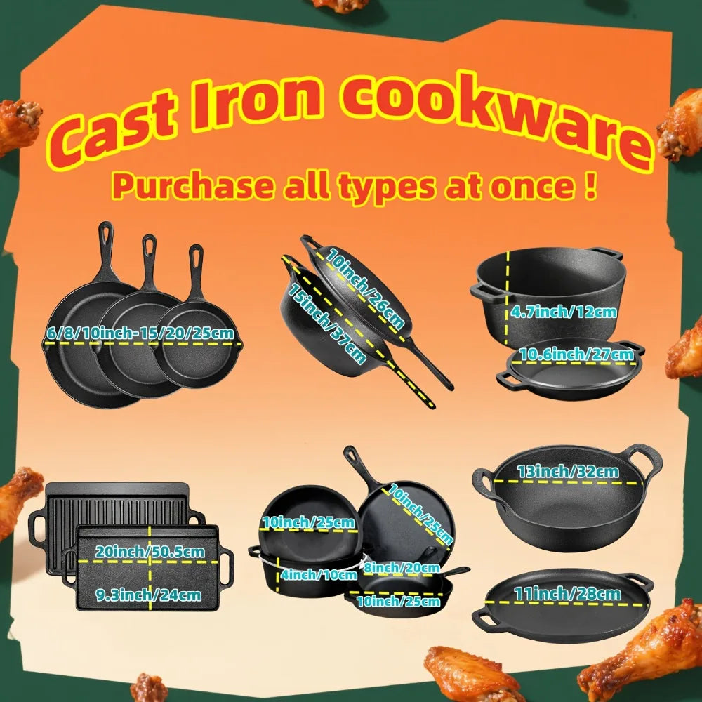AEDG 3-Piece Cast Iron Skillet Set Preseasoned For Oven
