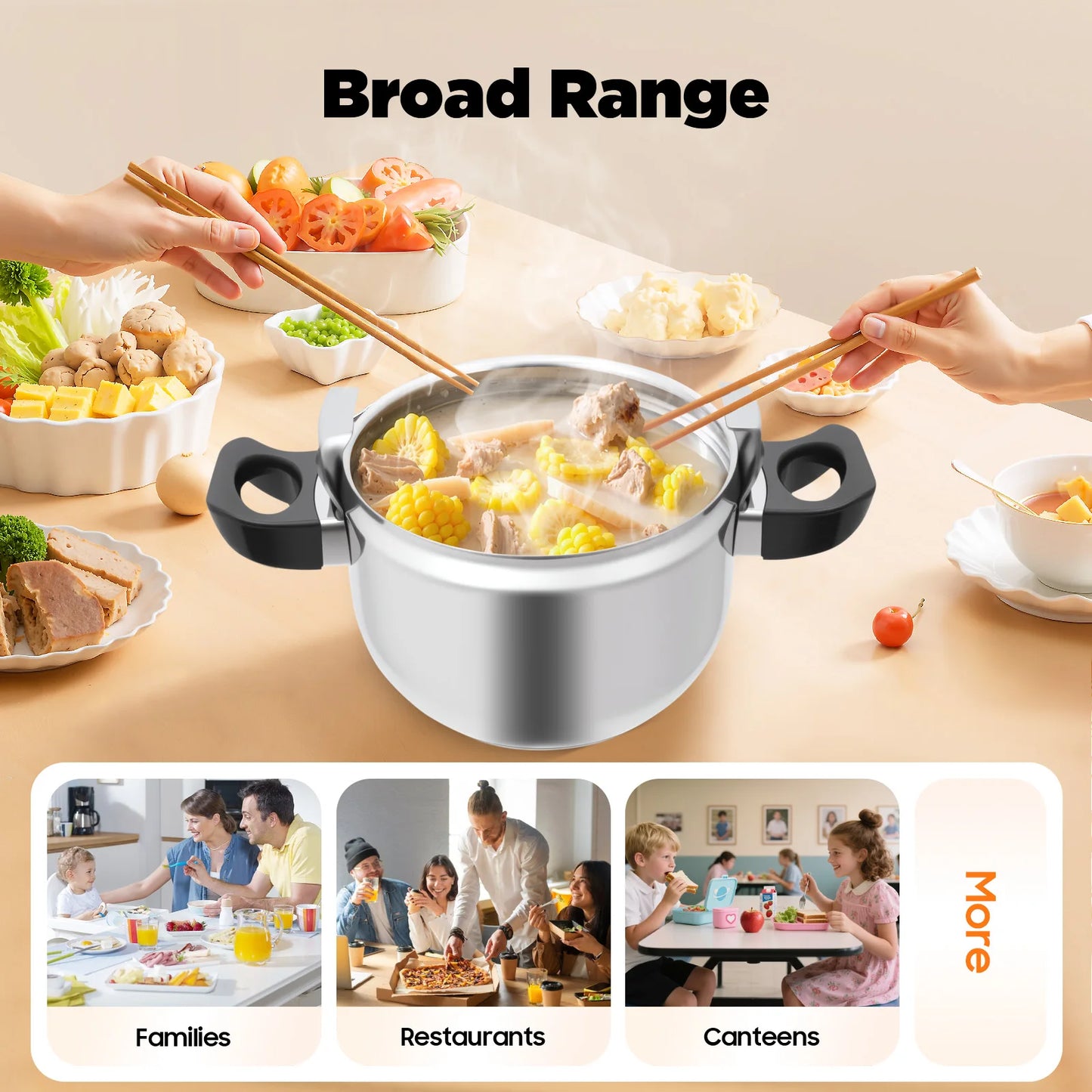 Stainless Steel Pressure Cooker With Safety Valve For Restaurant Kitchen
