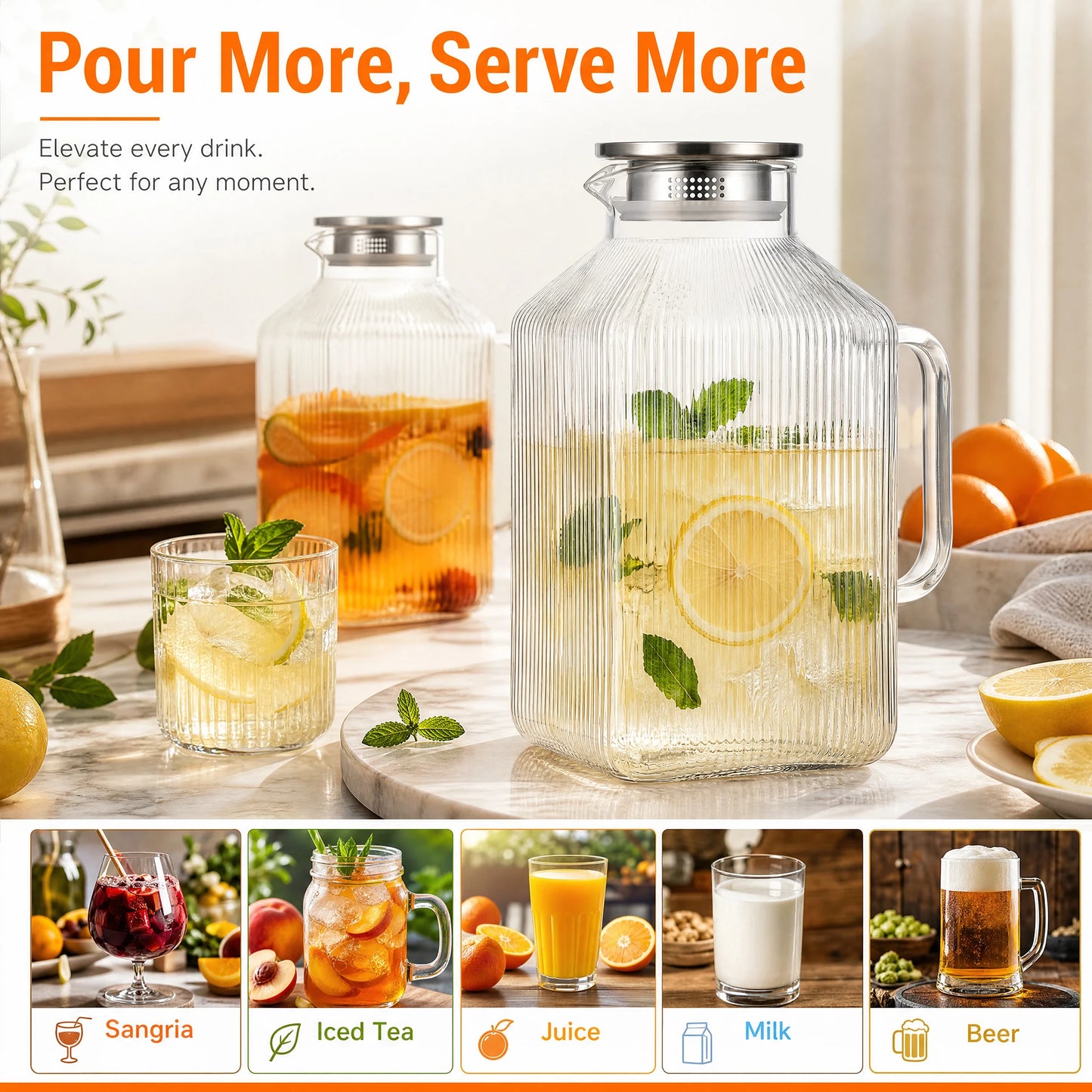 HiMISS Glass Pitcher Set With Handle And Strainer Lid