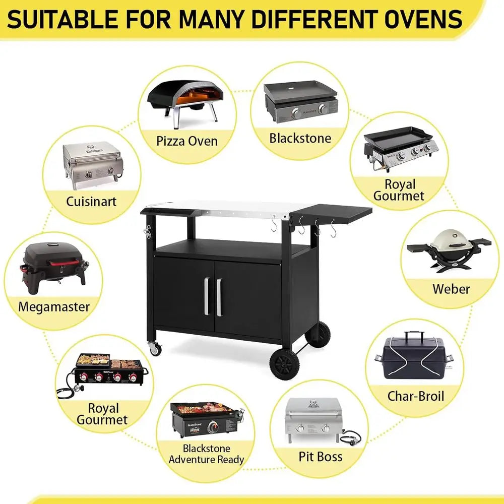 Portable Outdoor BBQ Cart With Storage And Stainless Steel Top