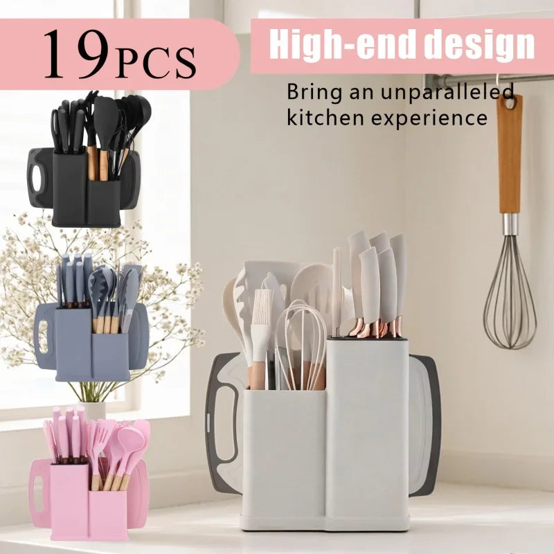 19 In 1 Kitchen Knife And Silicone Utensil Set Heat Resistant Tools