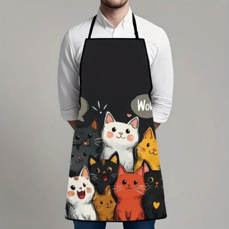 Cute Cat Print Apron For Home Cooking And Baking Gift