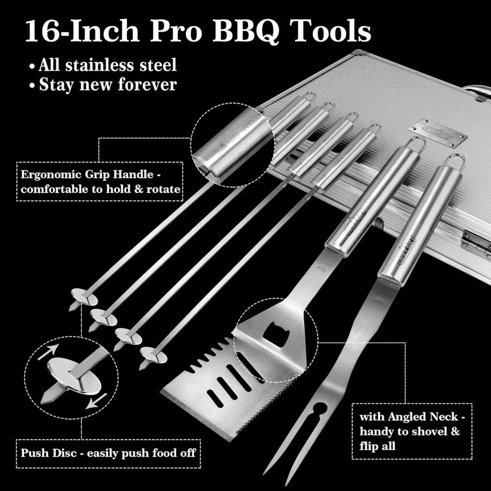 Stainless Steel BBQ Grill Tool Set With Case For Dad