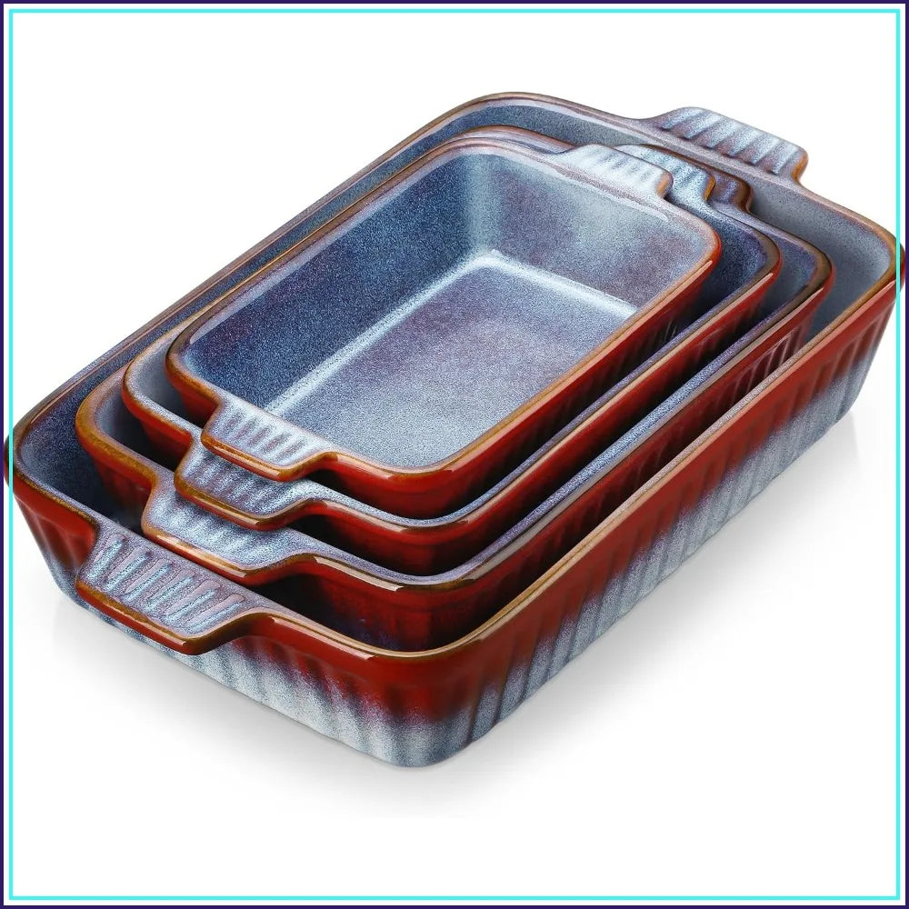 Reactive Glaze Ceramic Baking Dishes Set of 4 With Handles Oven Microwave Safe