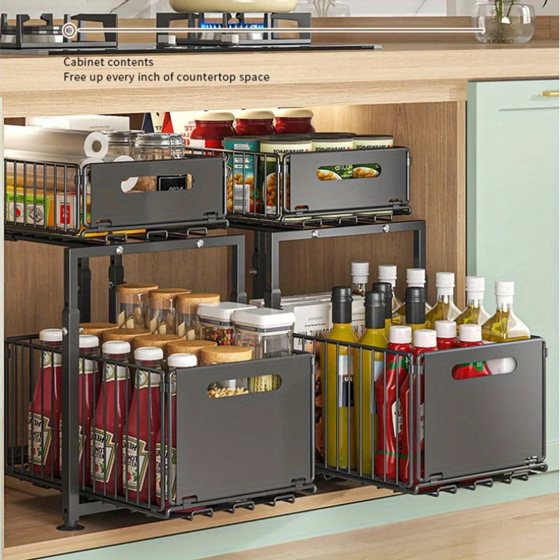 AEHOME 2 Tier Slide Out Cabinet Organizer Heavy Duty Under Sink