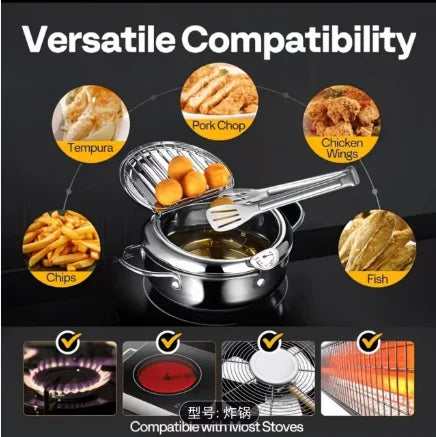 Japanese Tempura Deep Fryer Pot 304 Stainless Steel With Thermometer