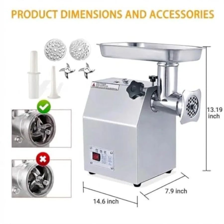 Commercial Electric Meat Grinder Stainless Steel Body 800W Heavy Duty