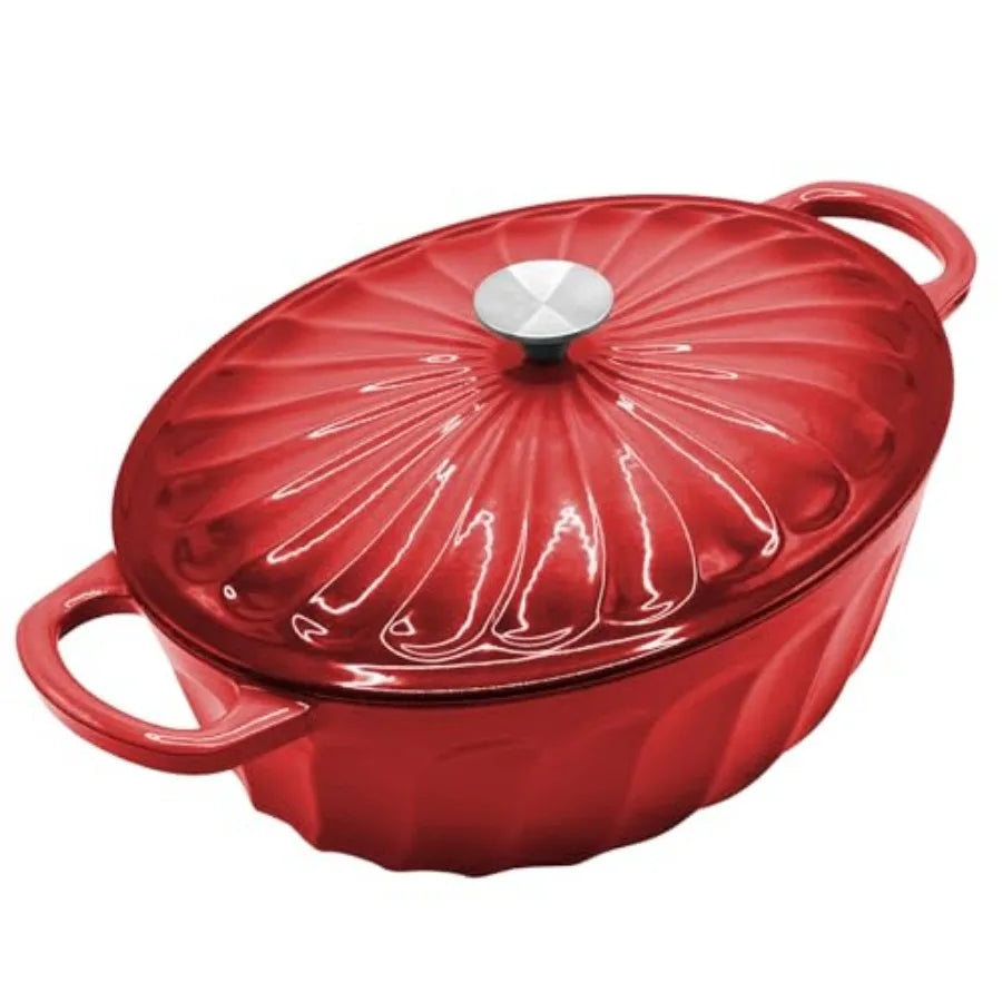 Enameled Oval Dutch Oven With Lid Cast Iron Dual Handles