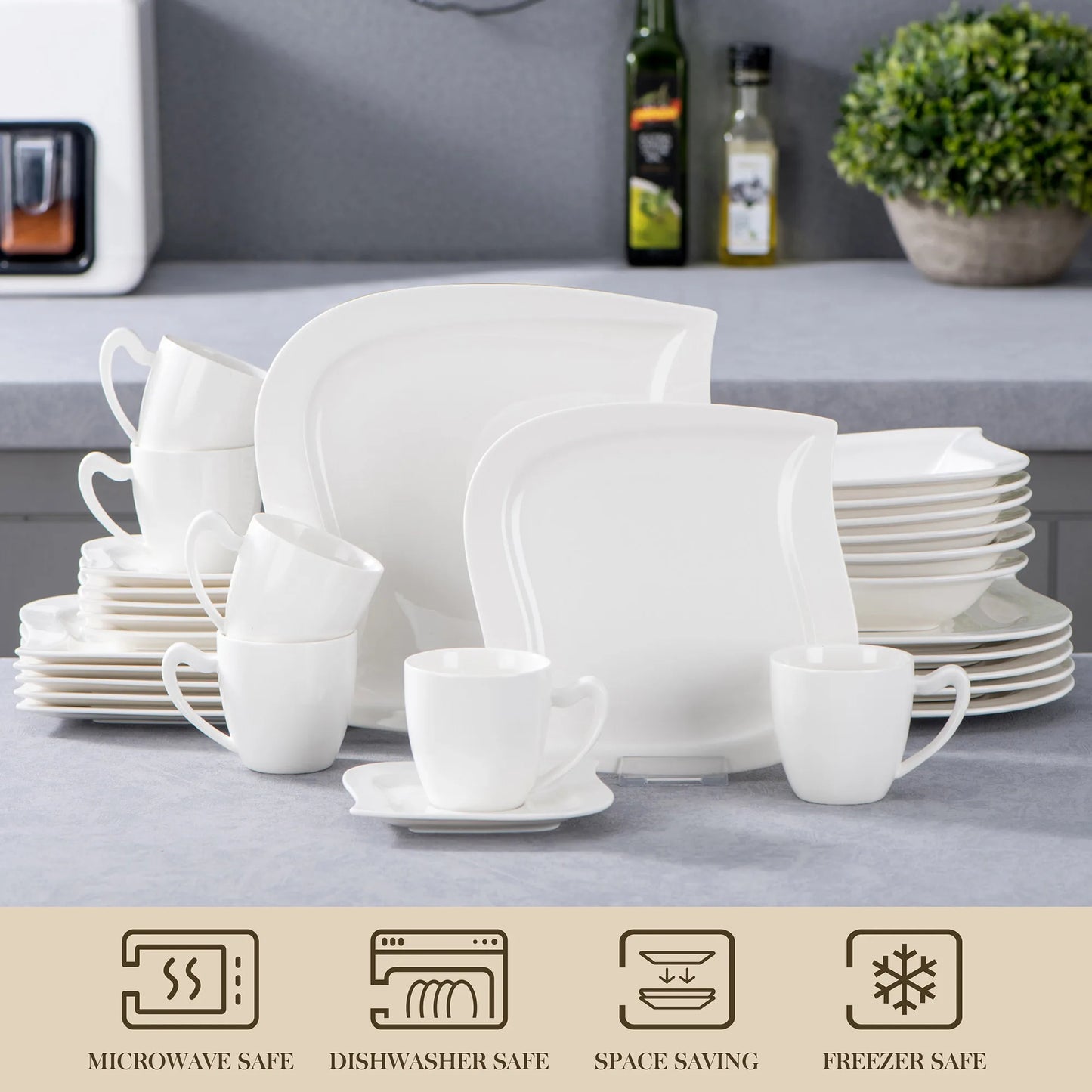 MALACASA Porcelain Dinner Set 30 Or 60 Piece Cups Saucers