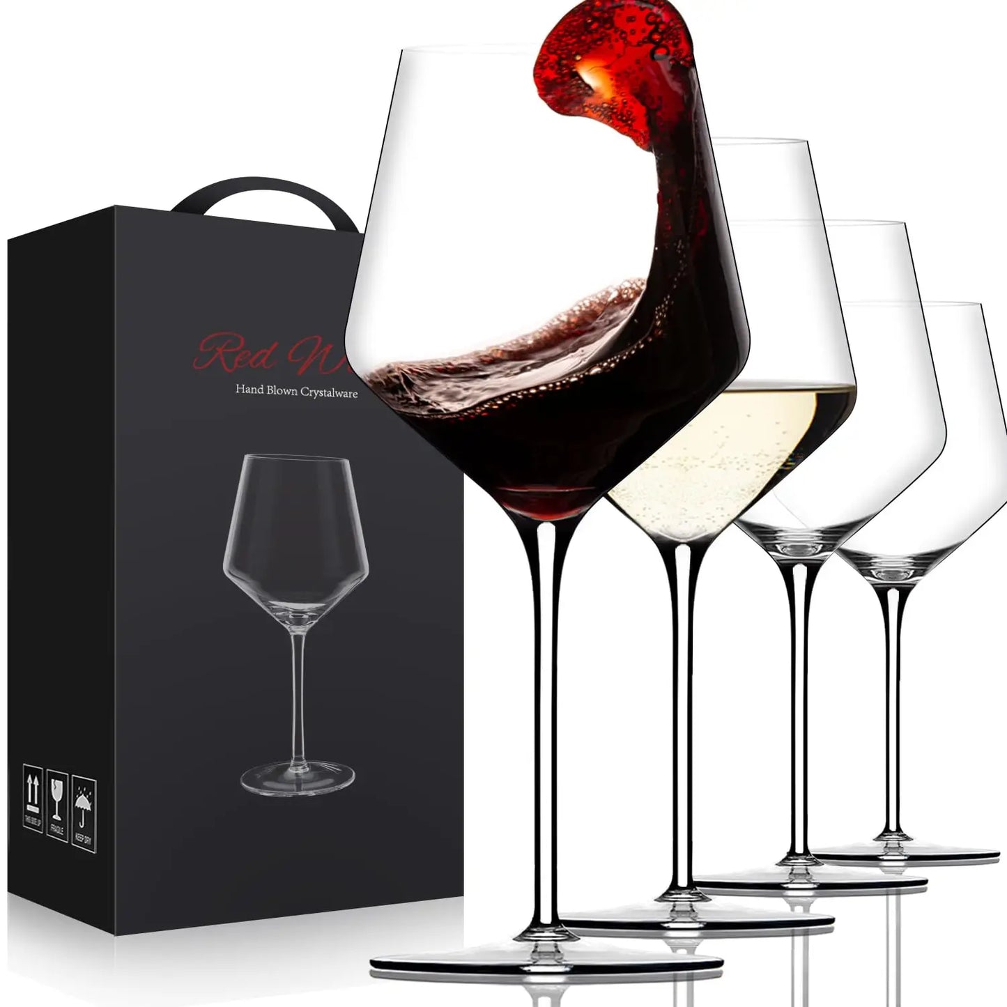 Hand Blown Crystal Wine Glasses Set Of 4