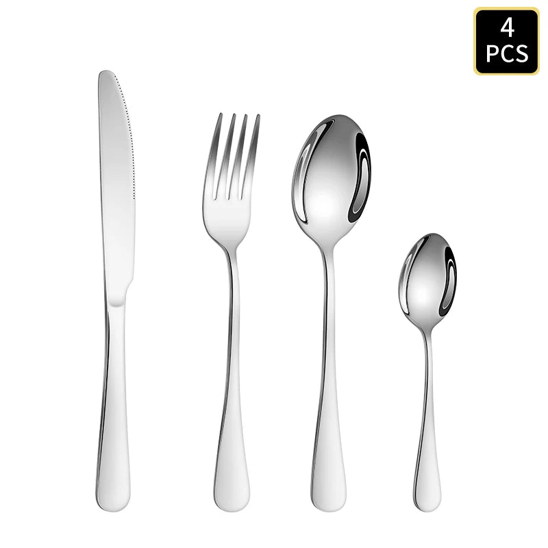 Stainless Steel Cutlery Set With Round Handles For Family Dinners