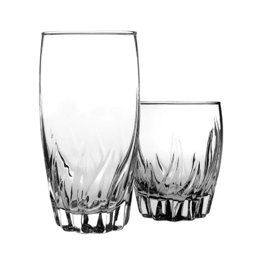 12 Piece Clear Glassware Set Highball And Rocks Glasses