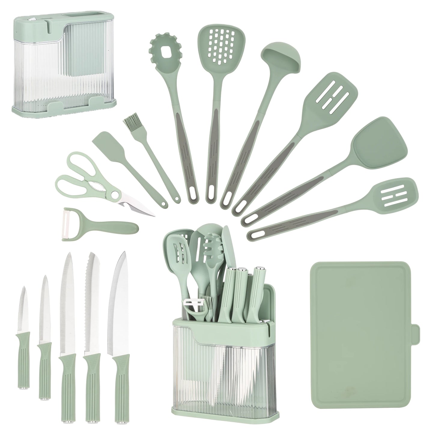 Silicone Kitchen Utensils Set With Knife Block And Knives