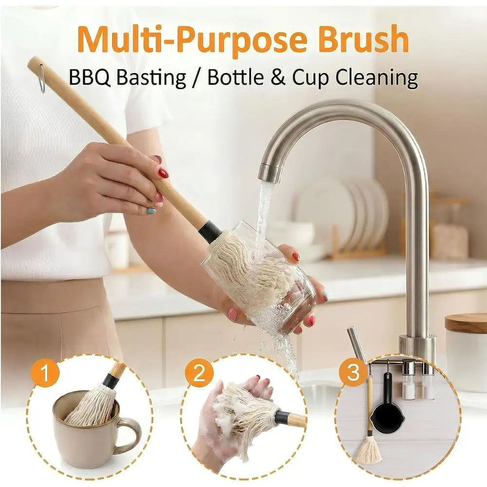 Seven-Piece Cast Iron Sauce Pot And BBQ Mop Brush Set
