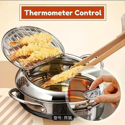 Japanese Tempura Deep Fryer Pot 304 Stainless Steel With Thermometer