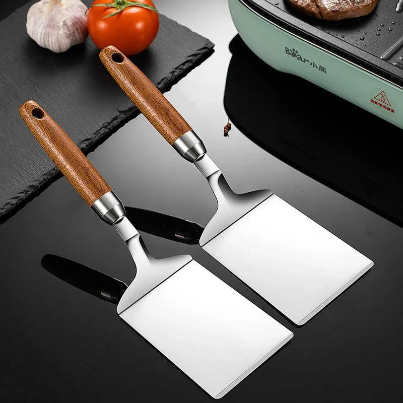 Stainless Steel Square Head Spatula And Wood Handle Pizza Shovel