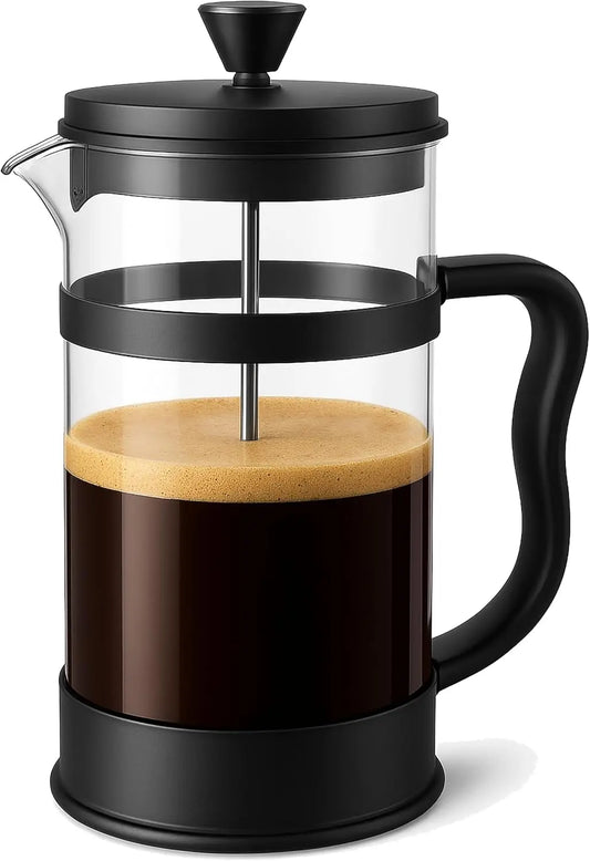 Thick Borosilicate Glass French Press With Four-Layer Filter System