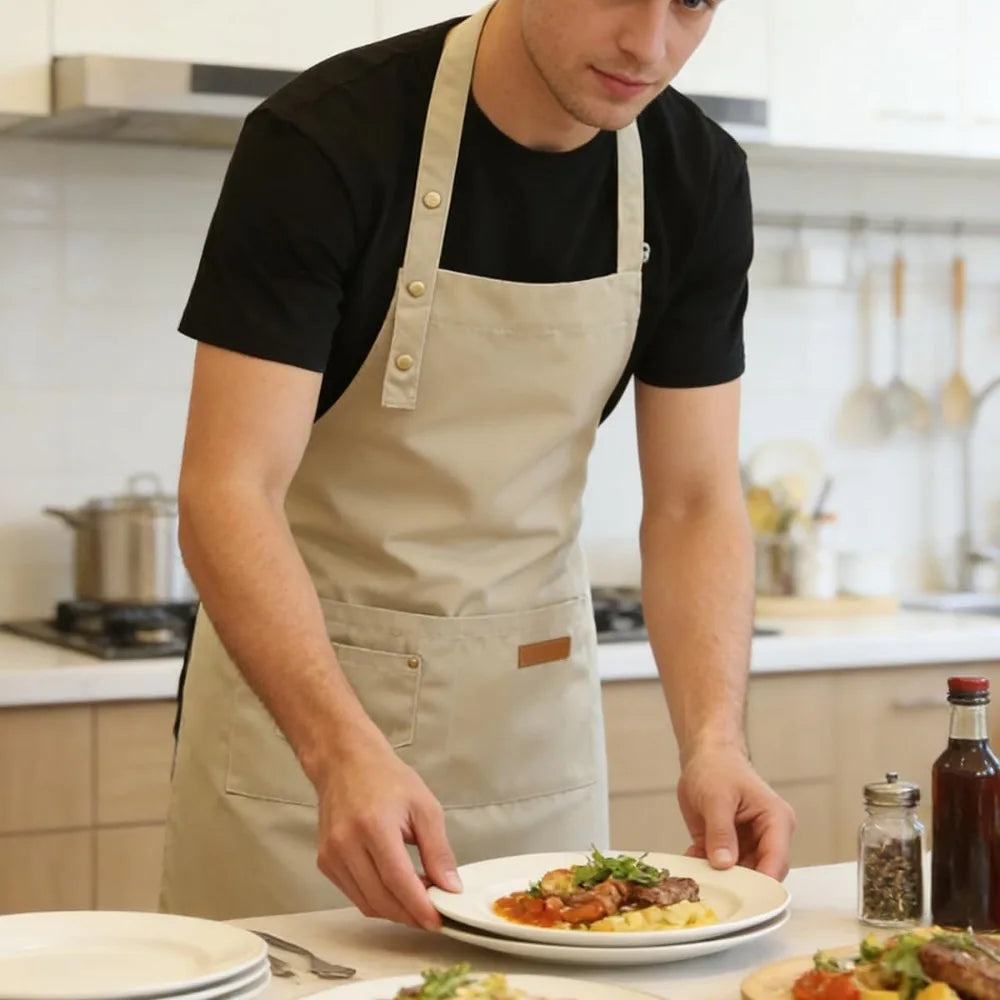 Unisex Work Bib Apron With Adjustable Neck Strap And Pockets
