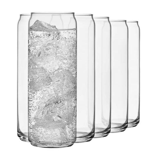 Beer Can Glasses, 12.5 oz Tall Drinking Glasses Set of 6, Space-Saving, and Versatile Thin Glassware for Cocktails, and Mocktai