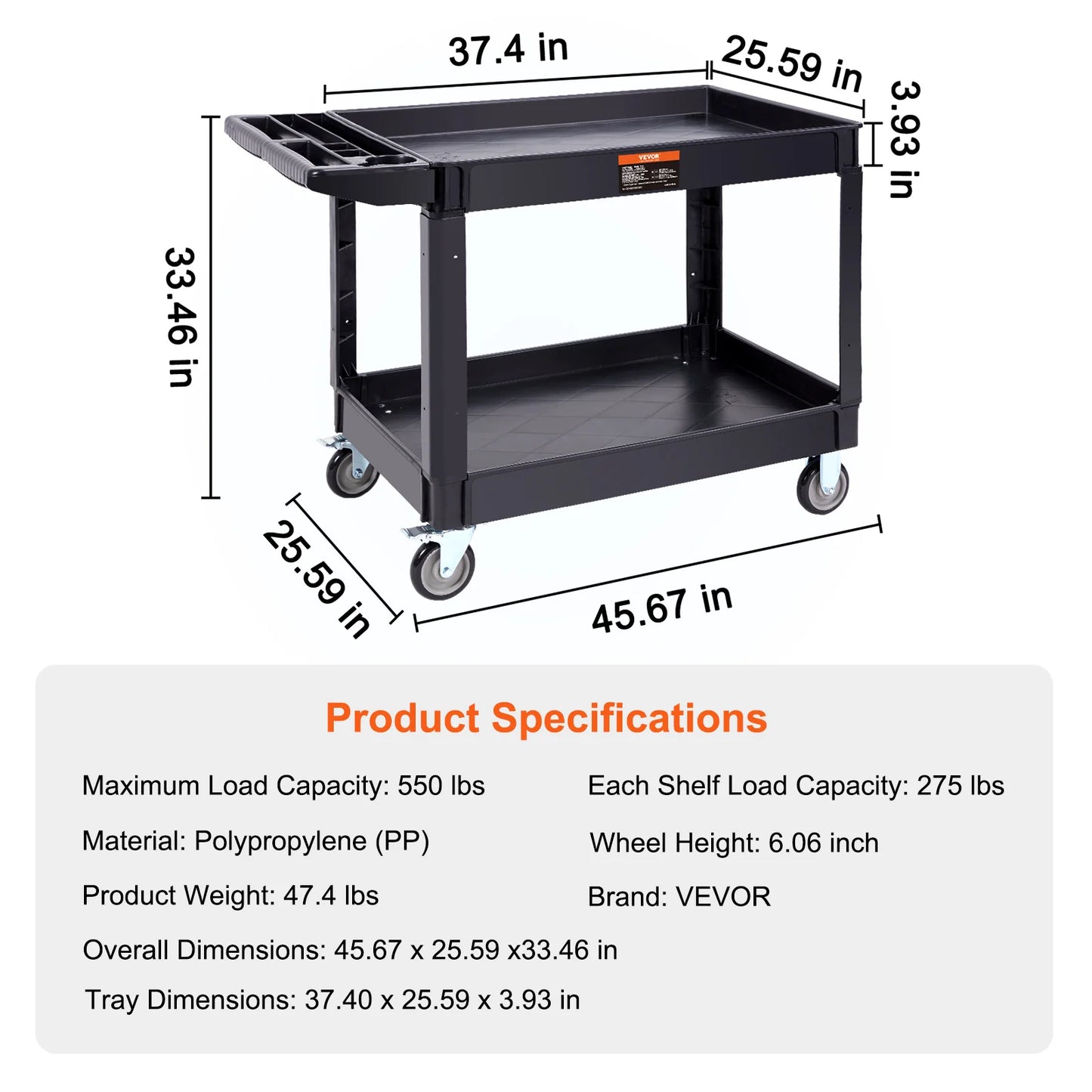SucceBuy 3 Tier Service Cart With 360 Degree Swivel Wheels
