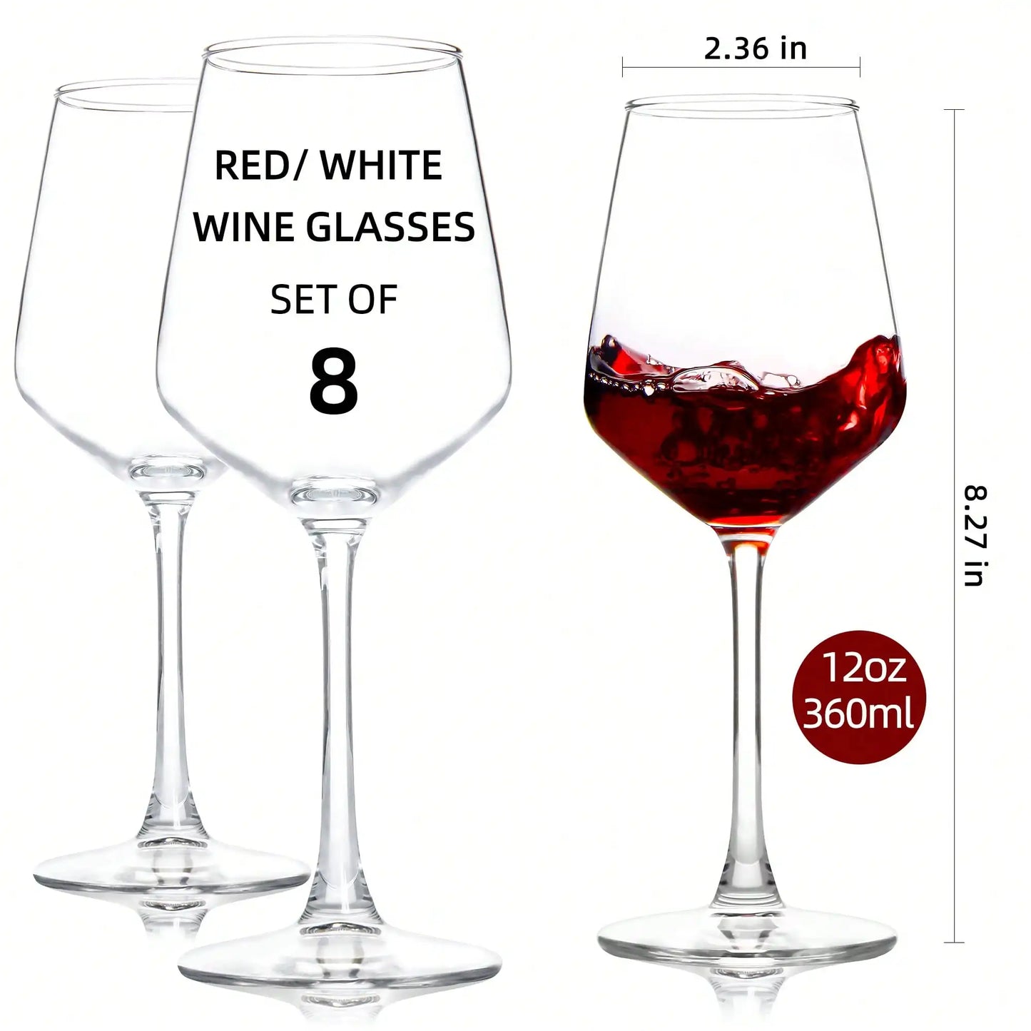 Wine Glasses Set Modern Minimalist Clear Long Stem Six Piece