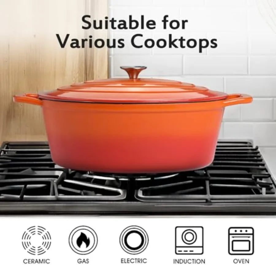 Enameled Oval Dutch Oven With Lid Cast Iron Dual Handles