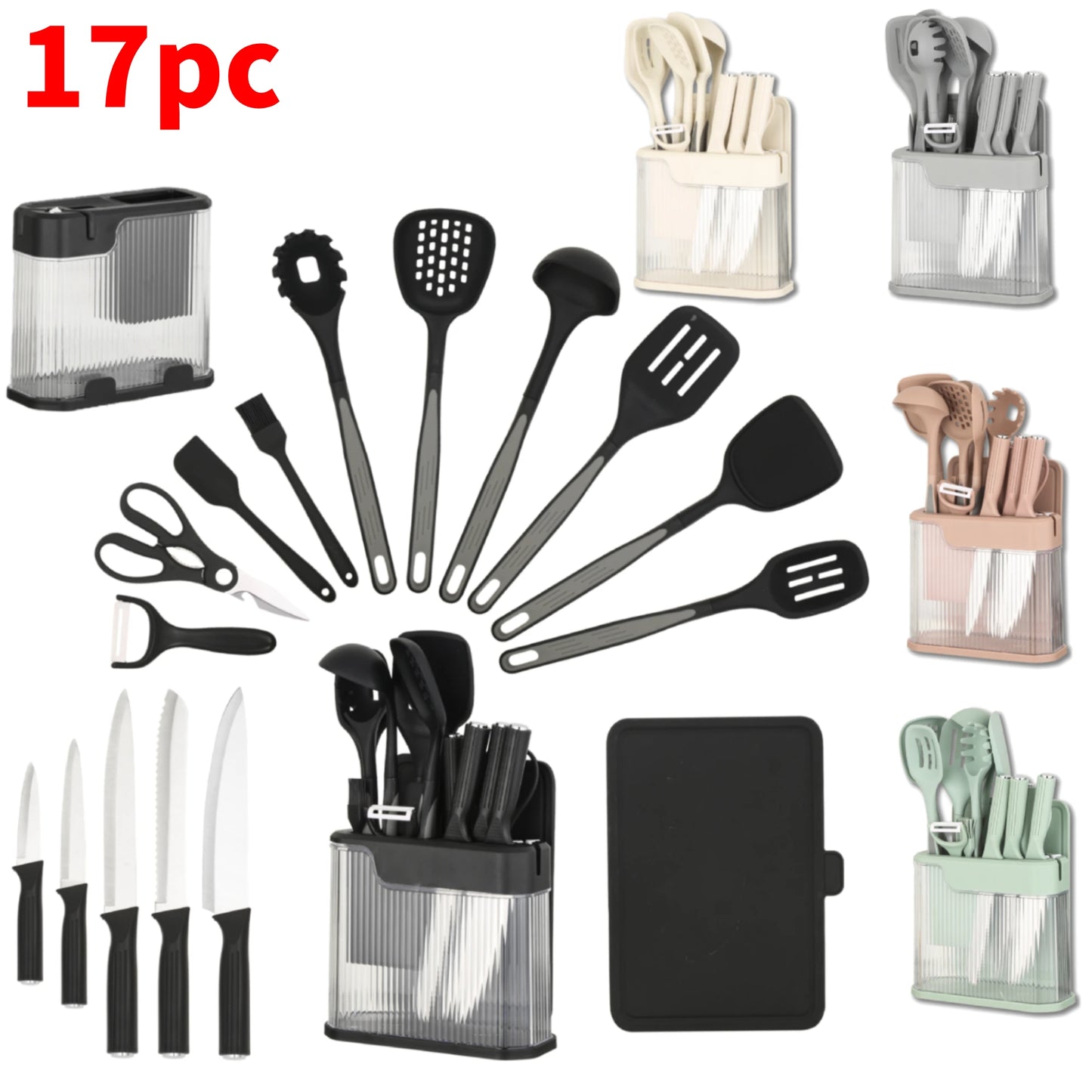 Silicone Kitchen Utensils Set With Knife Block And Knives