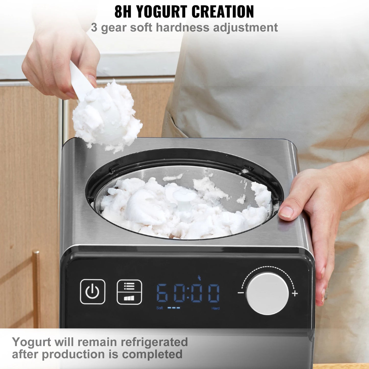 SucceBuy Upright Automatic Ice Cream Maker With Built-In Compressor