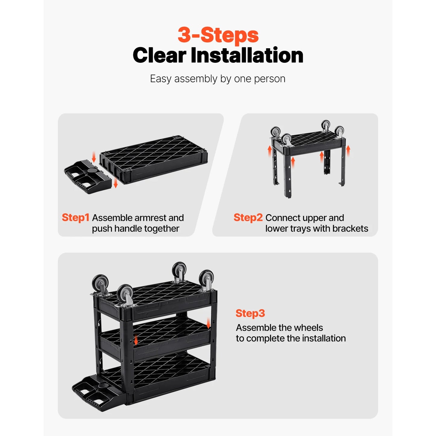 SucceBuy 3 Tier Service Cart With 360 Degree Swivel Wheels